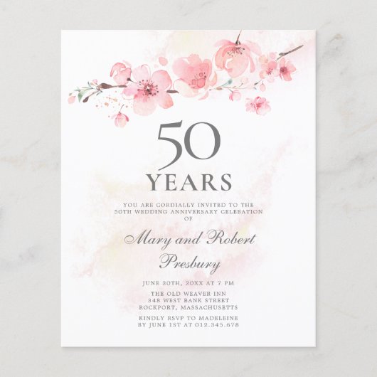 Papier Budget 50e anniversaire Invitation Cherry Blossom (Devant)