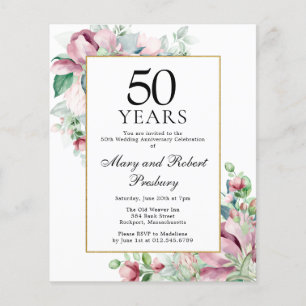 Papier Budget 50e anniversaire Invitation florale rose