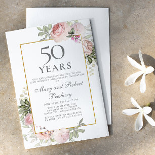 Papier Budget 50e anniversaire Invitation florale rose