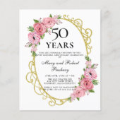 Papier Budget 50e anniversaire Invitation florale rose (Devant)