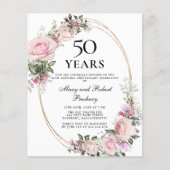 Papier Budget 50e anniversaire Invitation florale rose (Devant)