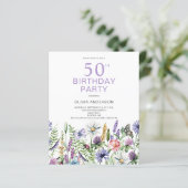 Papier Budget 50e anniversaire Invitation florale violett (Debout devant)