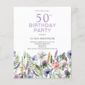 Papier Budget 50e anniversaire Invitation florale violett (Devant)