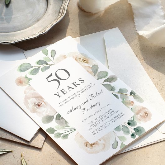 Papier Budget 50e anniversaire Invitation Flore blanche