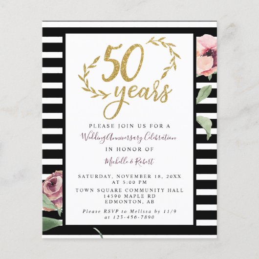 Papier Budget 50e anniversaire Mariage Parties scintillan (Devant)