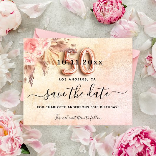 Papier Budget 50e anniversaire pampas rose save the date
