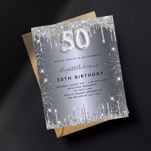Papier Budget 50e anniversaire parties scintillant argent