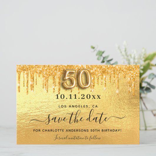 Papier Budget 50e anniversaire parties scintillant or enr (Debout devant)