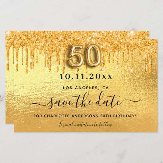 Papier Budget 50e anniversaire parties scintillant or enr (Devant / Derrière)