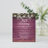 Papier Budget 50e anniversaire Rustic Gold Hearts Invitat (Debout devant)