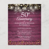 Papier Budget 50e anniversaire Rustic Gold Hearts Invitat (Devant)
