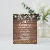 Papier Budget 50e anniversaire Rustic Gold Hearts Invitat (Debout devant)