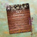 Papier Budget 50e anniversaire Rustic Gold Hearts Invitat<br><div class="desc">Doté de lampes à cordes et de délicats coeurs d'amour dorés confettis sur un arrière - plan en bois rustique. Personnalisez avec vos cinquante ans d'or d'information spéciale en lettres chic. Conçu par Thisisnotme©</div>