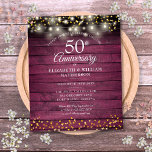 Papier Budget 50e anniversaire Rustic Gold Hearts Invitat<br><div class="desc">Doté de lampes à cordes et de délicats coeurs d'amour dorés confettis sur un arrière - plan rustique en bois rouge bordeaux. Personnalisez avec vos cinquante ans d'or d'information spéciale en lettres chic. Conçu par Thisisnotme©</div>