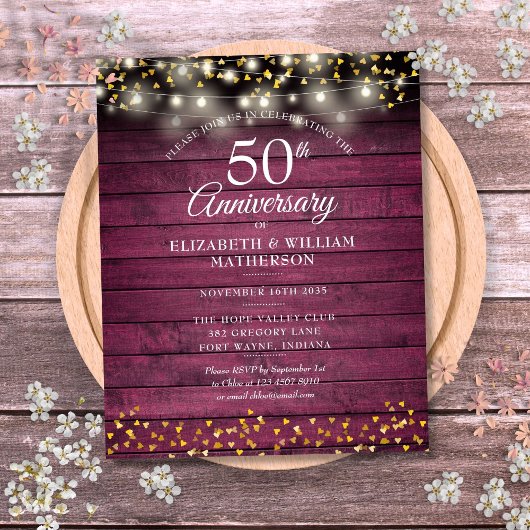 Papier Budget 50e anniversaire Rustic Gold Hearts Invitat