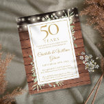 Papier Budget 50e anniversaire Rustic Green Invitation<br><div class="desc">Doté d'une délicate aquarelle de verdure et de jolies lampes à cordes sur un arrière - plan de panneaux de bois,  cette invitation rustique chic peut être personnalisée avec vos informations spéciales de célébration de 50 ans. Conçu par Thisisnotme©</div>