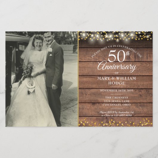 Papier Budget 50e anniversaire Rustic Photo Invitation (Devant)