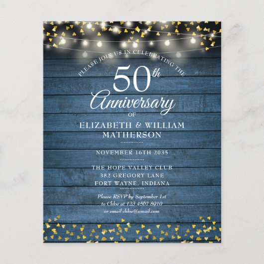 Papier Budget 50e anniversaire Rustic String Invitation (Devant)