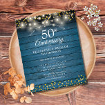 Papier Budget 50e anniversaire Rustic String Invitation<br><div class="desc">Doté de lampes à cordes et de délicats coeurs d'amour dorés confettis sur un arrière - plan en bois rustique. Personnalisez avec vos cinquante ans d'or d'information spéciale en lettres chic. Conçu par Thisisnotme©</div>