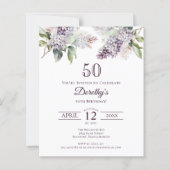 Papier BUDGET 50e fête d'anniversaire Purple Lilac Floral (Devant)
