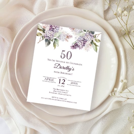 Papier BUDGET 50e fête d'anniversaire Purple Lilac Floral