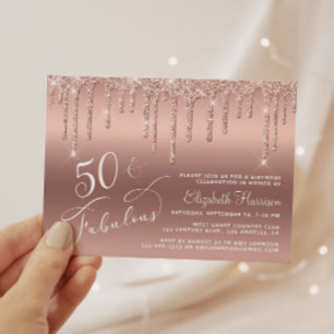 Papier Budget 50th Birthday Glitter Rose Gold Invitation