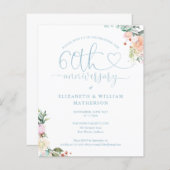 Papier Budget 60e Anniversaire Coeur Floral Invitation (Devant / Derrière)