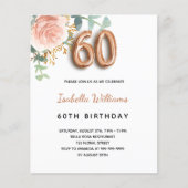 Papier Budget 60e anniversaire floral rose d'or eucalyptu (Devant)