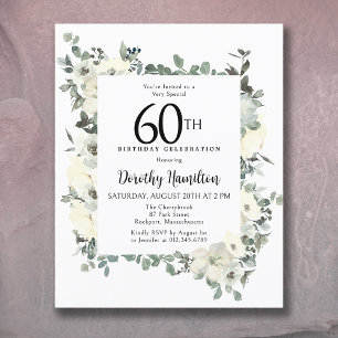 Papier Budget 60e anniversaire Invitation florale blanche