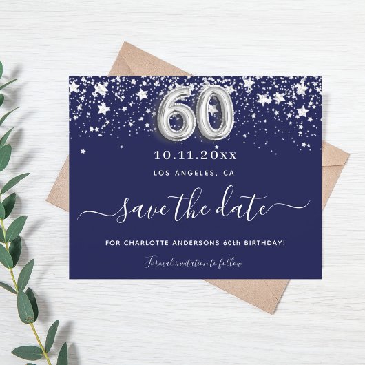 Papier Budget 60e anniversaire marine bleu argent date de