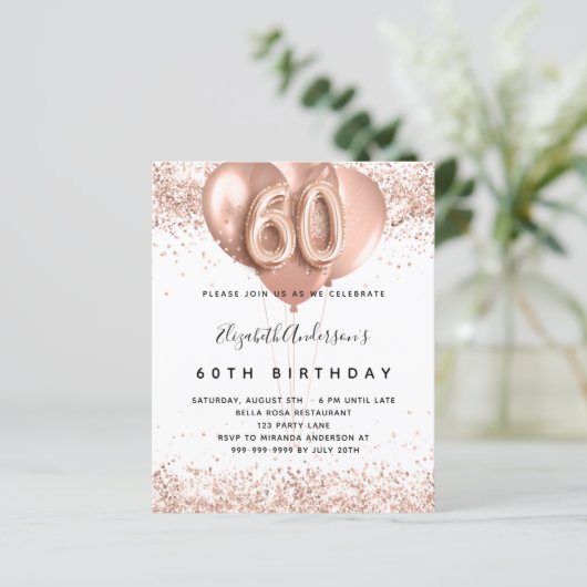 Papier Budget 60e anniversaire rose invitation ballons d' (Debout devant)