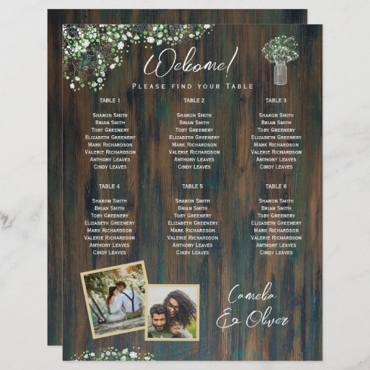 Papier BUDGET 6 Tableau Sièges Rustiques Gypsophila (Devant / Derrière)