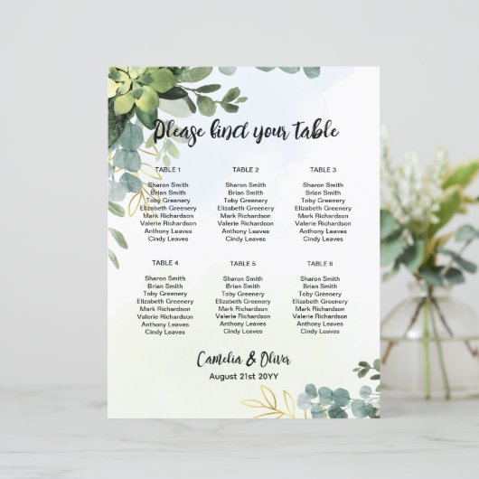 Papier BUDGET 6 Tableau Tableau Mariage Places vertes (Debout devant)