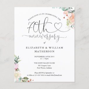 Papier Budget 70e Anniversaire Coeur Floral Invitation