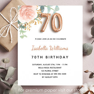 Papier Budget 70e anniversaire floral rose d'or eucalyptu