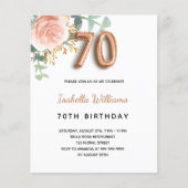Papier Budget 70e anniversaire floral rose d'or eucalyptu (Devant)