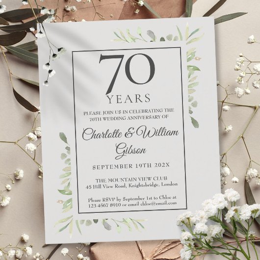 Papier Budget 70e anniversaire Invitation de verdure