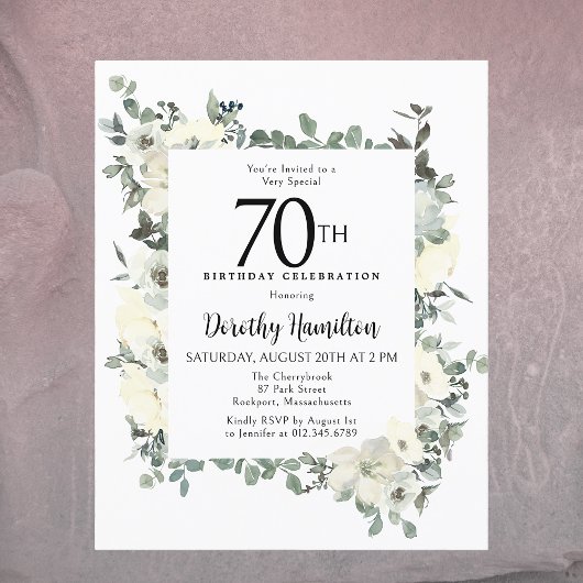 Papier Budget 70e anniversaire Invitation florale blanche