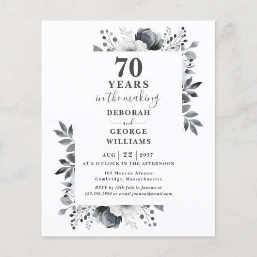 Papier Budget 70e anniversaire Mariage Invitation floral (Devant)