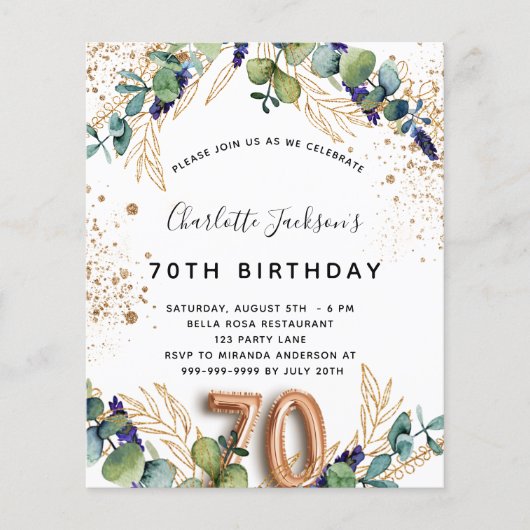 Papier Budget 70e anniversaire parties scintillant de ver (Devant)