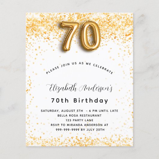 Papier Budget 70e anniversaire parties scintillant en or (Devant)