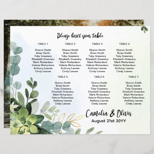 Papier BUDGET 7 Tableau Mariage Tableau de siège Vert (Devant / Derrière)