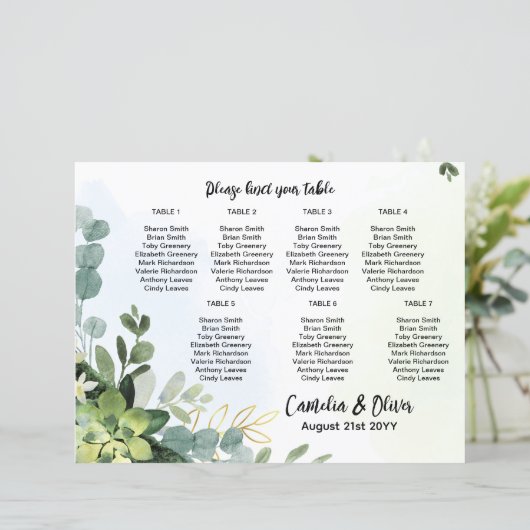 Papier BUDGET 7 Tableau Mariage Tableau de siège Vert (Debout devant)