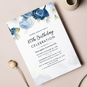 Papier Budget 80 Anniversaire Dusty Blue Floral Party Inv