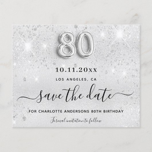 Papier Budget 80e anniversaire argent parties scintillant (Devant)