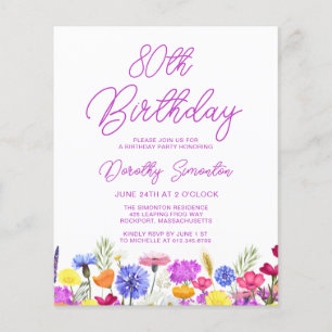 Papier BUDGET 80e anniversaire Fleur sauvage violet Invit