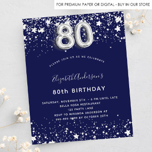 Papier Budget 80e anniversaire marine bleu argent invitat