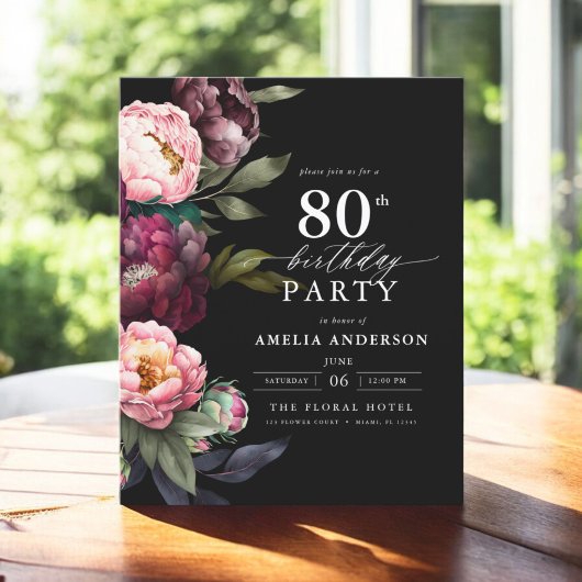 Papier Budget 80e anniversaire Moody Floral Invitation