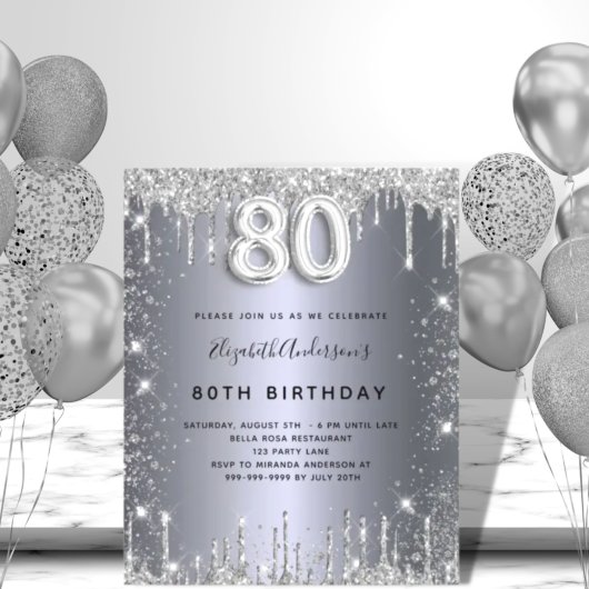Papier Budget 80e anniversaire parties scintillant argent