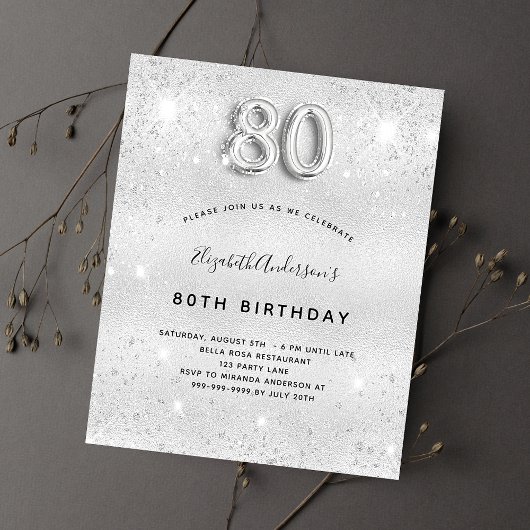 Papier Budget 80e anniversaire parties scintillant argent